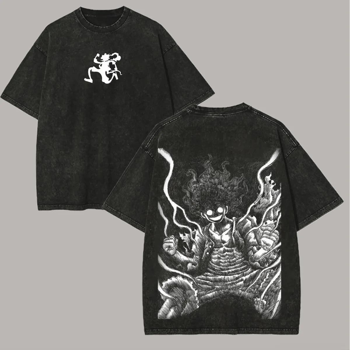2026 Anime ONE PIECE Anime Nika Luffy Printed T-shirt Men's and Women's Washed T-shirt High Quality Vintage Cotton T-shirt Tops