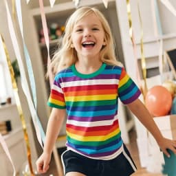 Girl's T-Shirt Rainbow Stripe Summer Casual Short Sleeve Tees Round Neck Kids Top Outdoor Adult Children's Clothing T-shirt