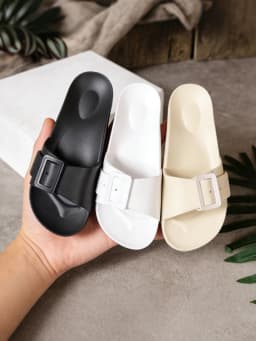 Women's New Summer Style Classic Simple Solid Color Casual Eva One-Piece Buckle Flat Slip-On Beach Hollow Breathable Slippers Suitable for Outdoor and Home Use, Comfortable and Lightweight, Large Size