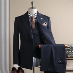 Man Outfit Turn Down Collar Long Sleeve Blazer Men Turn Down Collar Vest Straight-leg Pant Male Striped Slim 3-piece Suit Set