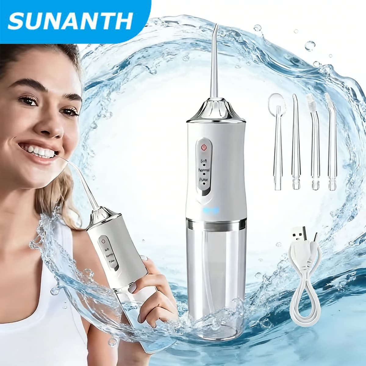 2026 New Model Oral Irrigator Portable Dental Water Flosser USB Rechargeable Water Jet Floss Tooth Pick 4 Jet Tip 220ml 3 Modes
