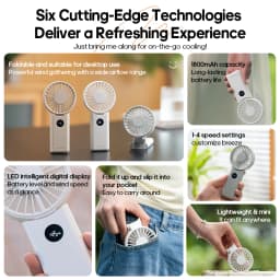 Portable Folding Handheld Fan 1800mAh Desktop Rechargeable Fan 4-speed Wind Angle Adjustable with LED Display for Outdoor Travel