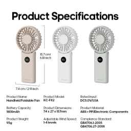 Portable Folding Handheld Fan 1800mAh Desktop Rechargeable Fan 4-speed Wind Angle Adjustable with LED Display for Outdoor Travel