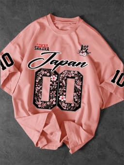 Men's Japanese Sakura 00 Print T-Shirt Tokyo Cherry Blossom Streetwear Short Sleeve Tee
