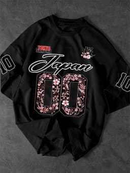 Men's Japanese Sakura 00 Print T-Shirt Tokyo Cherry Blossom Streetwear Short Sleeve Tee