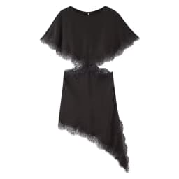 HH Women Elegant Solid Waist Hollow Out Dress Lace Trim Cutout Asymmetrical Midi Dress Y2K Lady Sexy Club Party Dresses