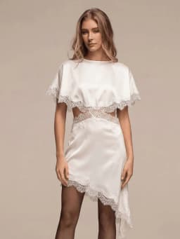 HH Women Elegant Solid Waist Hollow Out Dress Lace Trim Cutout Asymmetrical Midi Dress Y2K Lady Sexy Club Party Dresses