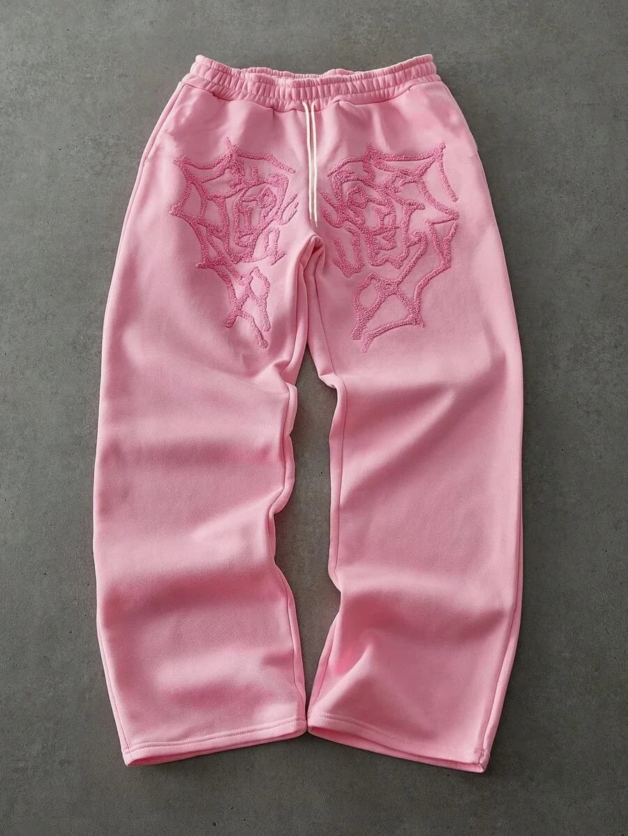 2026 New Trend Men's Loose Pants Pink Heart Spider Web Breathable Quick Drying Hip Hop Street Fashion Trousers for Daily Wear