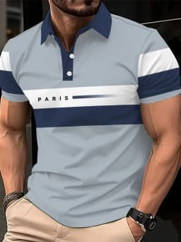2026 Summer New Style Men's Short-Sleeved Polo Shirt with 3D Letter Pattern Print for Street Casual Fashion and Breathability