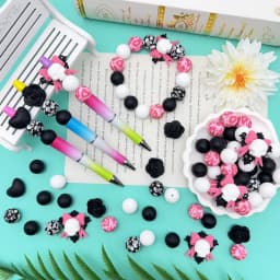36PCS Skull Bow Silicone Bead Set, Perfect for DIY Handmade Crafts Such as Keychains, Necklaces, Bracelets, Etc