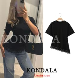 KONDALA Streetwear Casual Chic Women Top Lace Asymmetrical Short Sleeve O-Neck Top Fashion 2026 Summer Spring Holiday ElegantTop