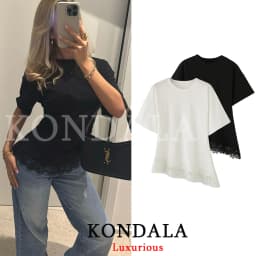 KONDALA Streetwear Casual Chic Women Top Lace Asymmetrical Short Sleeve O-Neck Top Fashion 2026 Summer Spring Holiday ElegantTop