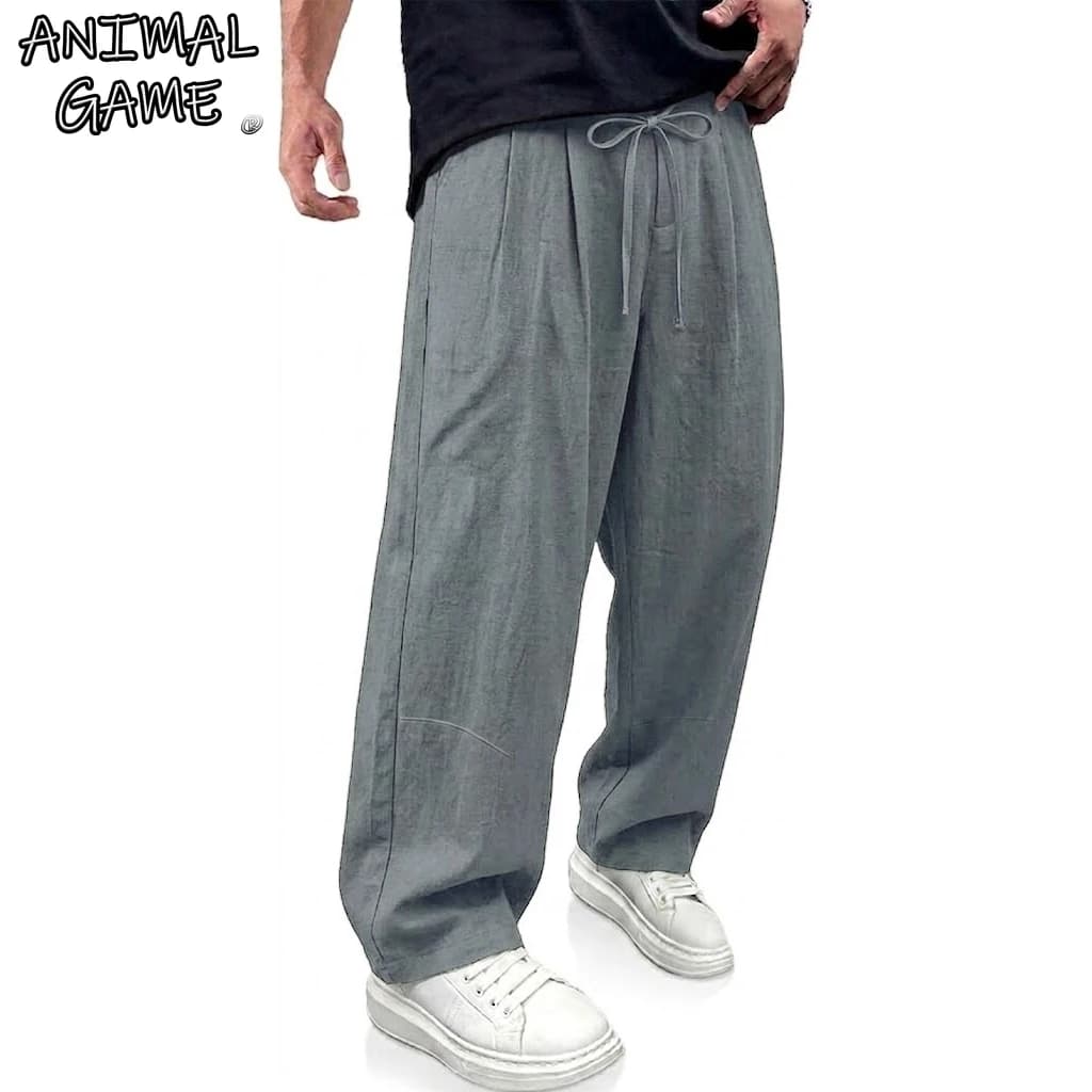 Korea Long Linen Harem Pants Solid Baggy Pants Outdoor Loose Cotton Sweatpants Casual Trousers Breathable Men's Work Pants