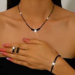 Simple rhinestone geometric stud earrings, necklace and bracelet set. Fashionable elastic wristband. Daily commuting jewelry.