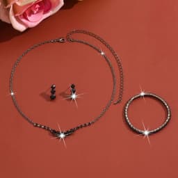 Simple rhinestone geometric stud earrings, necklace and bracelet set. Fashionable elastic wristband. Daily commuting jewelry.