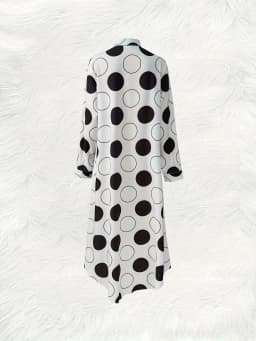 Black and White Polka Dot Print Long Sleeve Dress Vacation Style Button Down A-Line Midi Dress Summer Casual Women Clothing