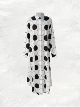 Black and White Polka Dot Print Long Sleeve Dress Vacation Style Button Down A-Line Midi Dress Summer Casual Women Clothing