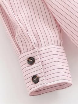 Women's Shirt 2026 Spring New Style Pink Striped Long Sleeve High Neck Single-Breasted Loose Shirt Casual Fashion Unique