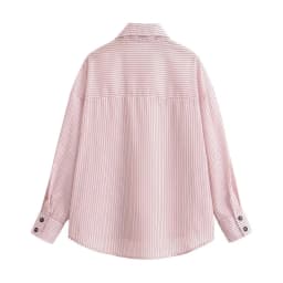 Women's Shirt 2026 Spring New Style Pink Striped Long Sleeve High Neck Single-Breasted Loose Shirt Casual Fashion Unique