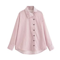 Women's Shirt 2026 Spring New Style Pink Striped Long Sleeve High Neck Single-Breasted Loose Shirt Casual Fashion Unique