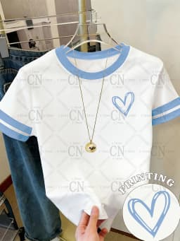 Women'S Y2k 2026 White Contrast Heart Print Vintage Short Sleeved Simple British Style Fashion Streetwear Summer Women'S T-Shirt