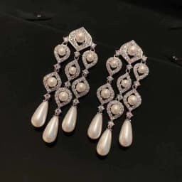 Retro water droplet pearl tassel earrings for women hollow out bridal dress diamonds Long earring wedding exaggerated jewelry