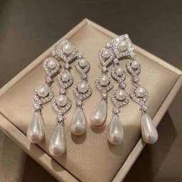 Retro water droplet pearl tassel earrings for women hollow out bridal dress diamonds Long earring wedding exaggerated jewelry
