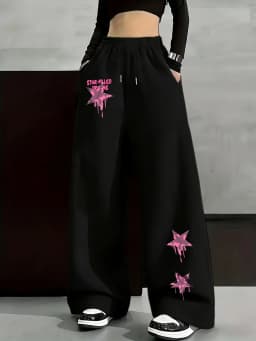 New Women's Plus Size Spring Star Print Pants Fleece Elastic Waist Straight Leg Sweatpants Fashionable and Versatile
