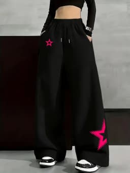 New Women's Plus Size Spring Star Print Pants Fleece Elastic Waist Straight Leg Sweatpants Fashionable and Versatile