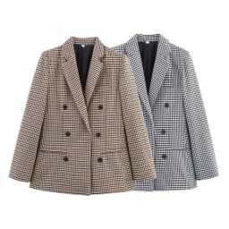 Women's Plaid Blazer Spring Casual Double Breasted Suit Jacket Office Work Daily Outwear Two Colors