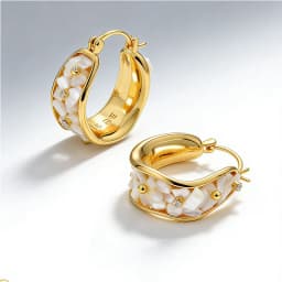 22K Gold Plated Shell Huggie Earrings with Cubic Zirconia Women's Luxury Hoop Earrings |Elegant Party Jewelry Daily Wear