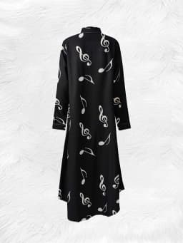 Women's Long Sleeve Button Down Midi Dress with Music Note Print Vacation Style Casual Summer Dress for Ladies