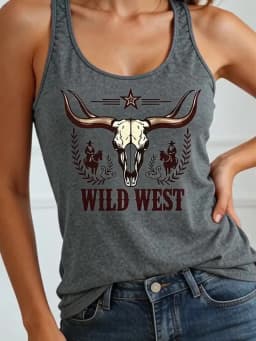 Western-style Letter-printed Fitness Tank Top, Casual Sleeveless Tank Top, Women's Clothing