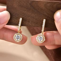 IOGOU Classic 1.0ct 6.5mm D Moissanite Diamond Drop Dangle Earrings Hoops for Women Gold Filled Wedding Jewelry GRA Certificate