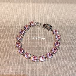 Pera Silver Round-Shaped Purple Cubic Zirconia Gemstone Pendant Chain Bracelet for Women Luxurious Wedding Jewelry