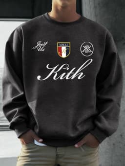 Just Us Kith Art Letter Print Men Spring Sweatshirt Soft Loose Long Sleeve Casual Fleece Pullover Autumn Unisex Retro Tracksuit