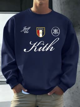 Just Us Kith Art Letter Print Men Spring Sweatshirt Soft Loose Long Sleeve Casual Fleece Pullover Autumn Unisex Retro Tracksuit