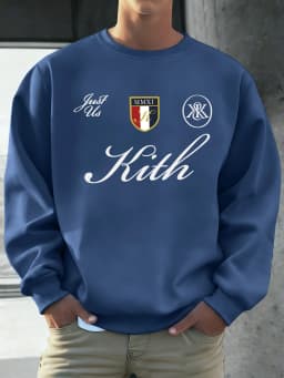 Just Us Kith Art Letter Print Men Spring Sweatshirt Soft Loose Long Sleeve Casual Fleece Pullover Autumn Unisex Retro Tracksuit