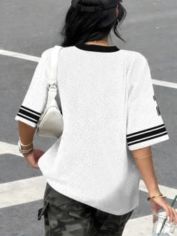 2026 Summer New Retro Enjoy Freedom No.21 Print T-Shirt For Women V-Neck Short Sleeve Sports Football Jersey Y2K Oversized Tops