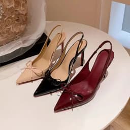 Luxury Patent Leather Women's High Heels 2026 Summer New Style Bow-tie Pointed Toe Sandals Sexy Striptease Party High Heels