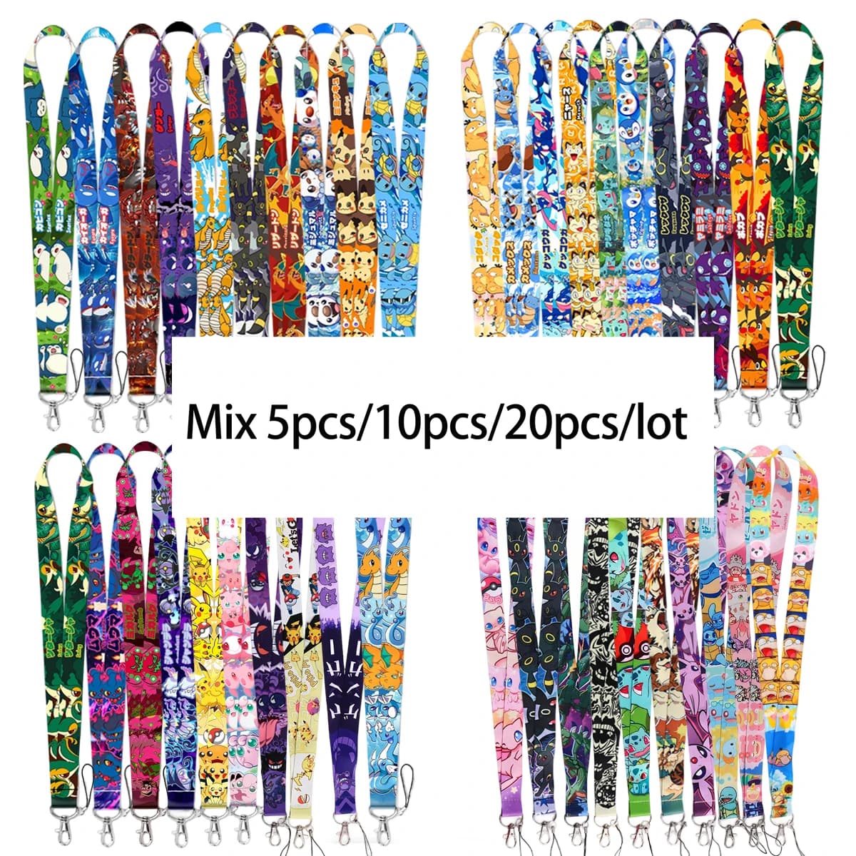 Wholesale Mix 5/10/20Pcs/set Cute Anime Elf Monster Neck Strap For Phone Keys ID Card Holder Cool Accessories Gift For Friends
