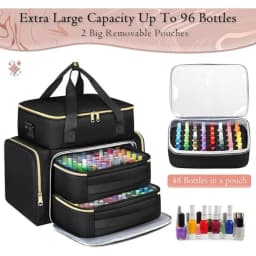 Large Capacity Nail Polish Organizer Bag with Shoulder Strap 96 Compartment Nail Care Kit Bag Handheld Makeup Bag