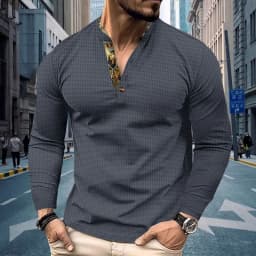 Men's Plus Size Waffle Knit Henley Shirt Long Sleeve Button Down Casual Breathable Polyester Tops for Spring Autumn Streetwear