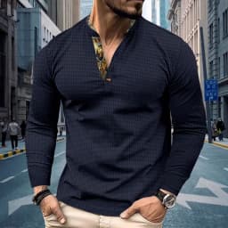 Men's Plus Size Waffle Knit Henley Shirt Long Sleeve Button Down Casual Breathable Polyester Tops for Spring Autumn Streetwear