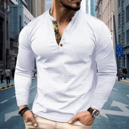 Men's Plus Size Waffle Knit Henley Shirt Long Sleeve Button Down Casual Breathable Polyester Tops for Spring Autumn Streetwear