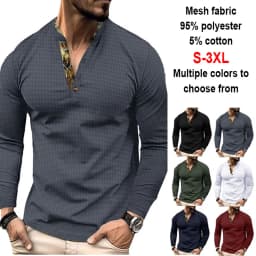Men's Plus Size Waffle Knit Henley Shirt Long Sleeve Button Down Casual Breathable Polyester Tops for Spring Autumn Streetwear