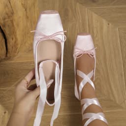 Women's Satin Ballet Flats with Ribbon Tie Square Toe Bow Mary Jane Shoes Elegant Lace-Up Ballerina Flats for Party Daily Wear
