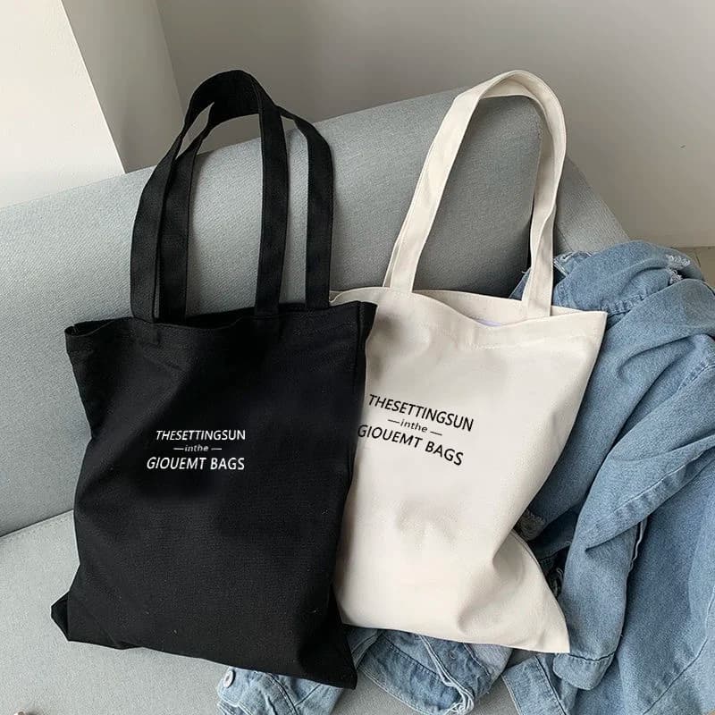 Canvas Bag Simple Letter-shaped Shoulder Bag Large Capacity Casual Cotton Bag Shopping Bag Computer Bag Book Bag for Students