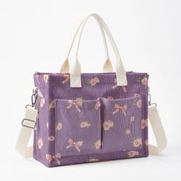 Pink Rose & Bow Print Corduroy Tote Bag Large Capacity Multi Pocket Commuter Shoulder Bag