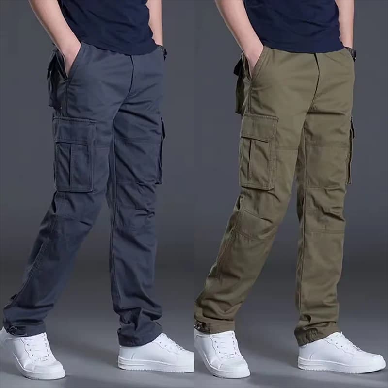 Men's Cotton Work Cargo Pants Tactical Military Hiking Outdoor Pants with 6 Pockets Elastic Waist
